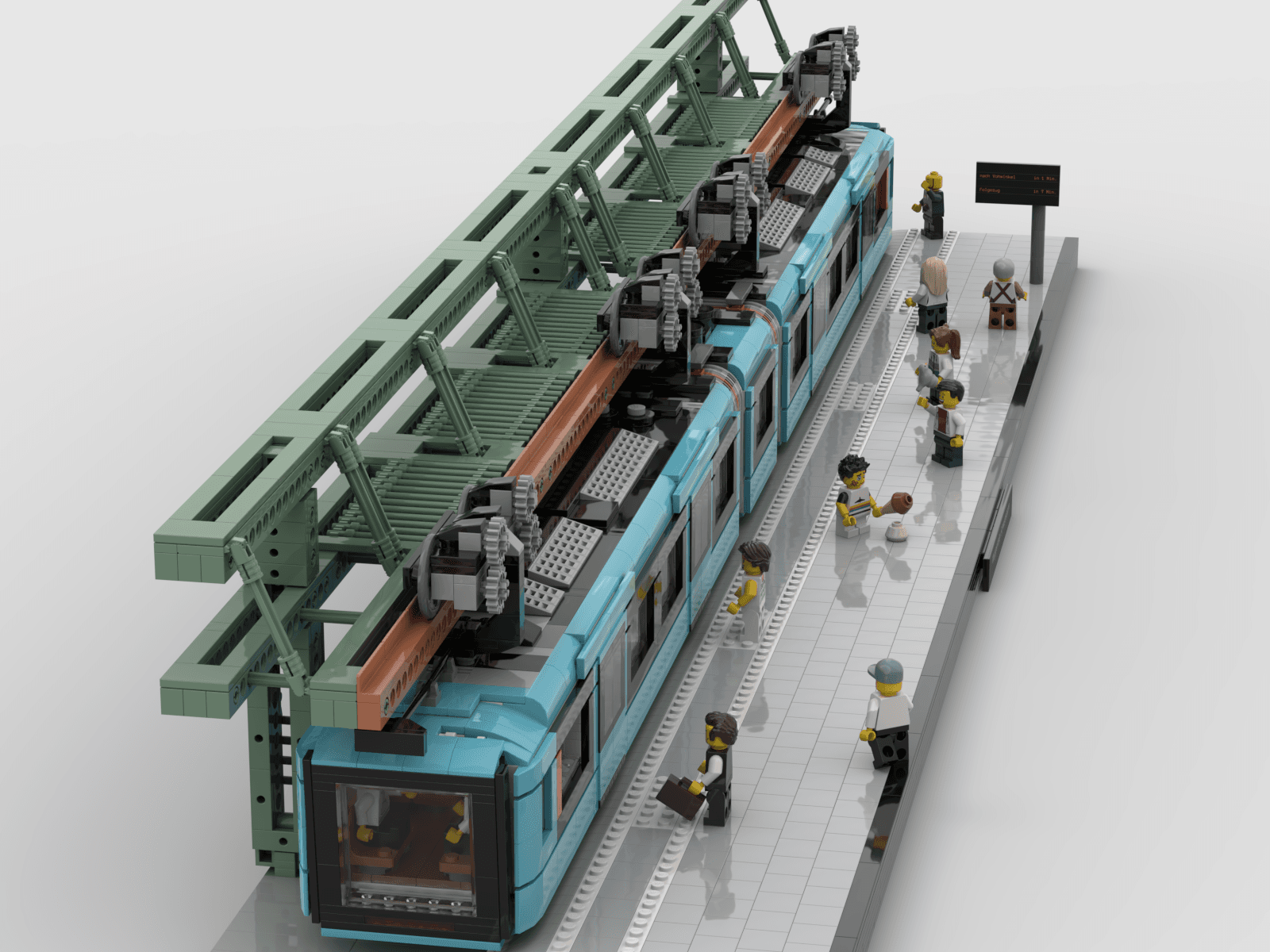 Übersicht des Klemmbaustainmodells der Schwebebahn.
