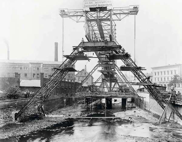 Photo of construction of the station Alexanderbrücke in 1898 (now Ohligsmühle).