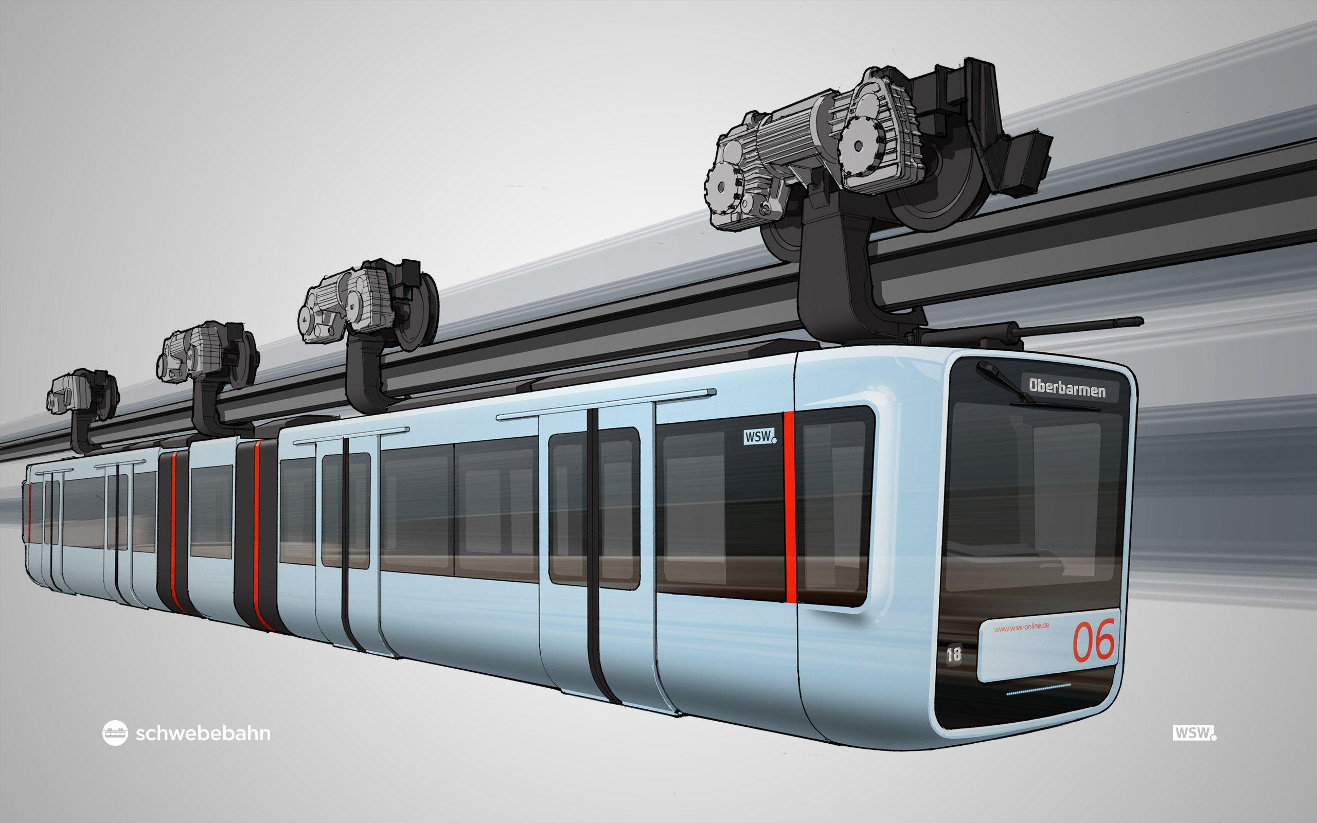 Eine Grafik der neuen Schwebebahn in Bewegung